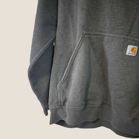 Carhartt Mens Loose Fit Gray Hoodie Neon Sleeve Logo Kangaroo Pocket Size XL - Picture 3 of 9